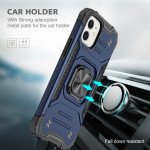 Wholesale Cube Style Armor Case with Rotating Ring Holder, Kickstand and Magnetic Car Mount Plate for iPhone 12 / 12 Pro 6.1 (Navy Blue)